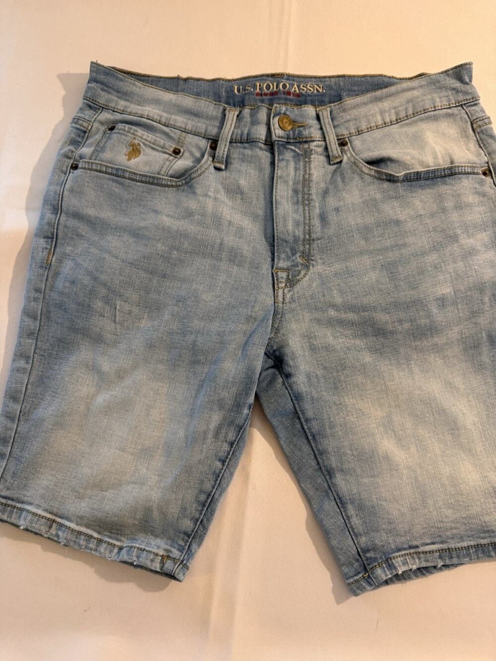 Vintage US Polo Assn Denim Blue Jean Shorts Y2K Distressed Men's 34 Y13